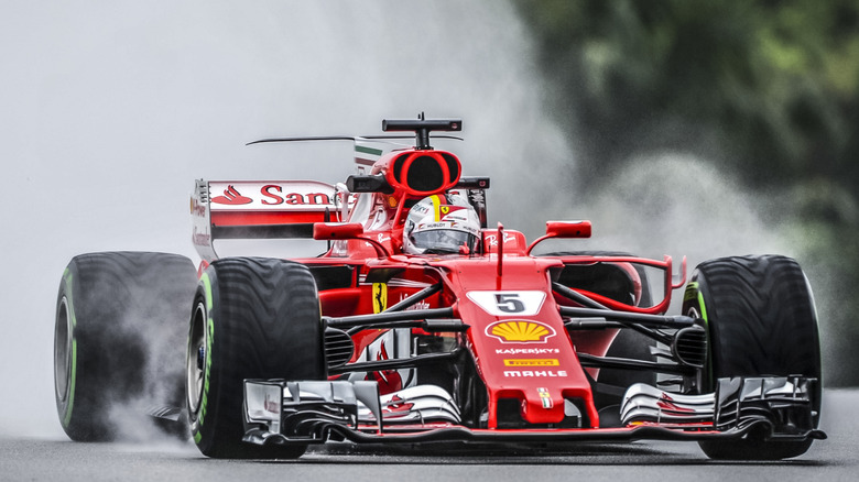 A Ferrari SF70H with smoking wheels