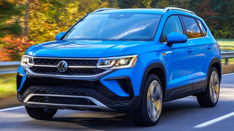 A blue Volkswagen Taos