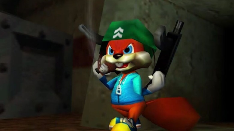 Conker holding two guns