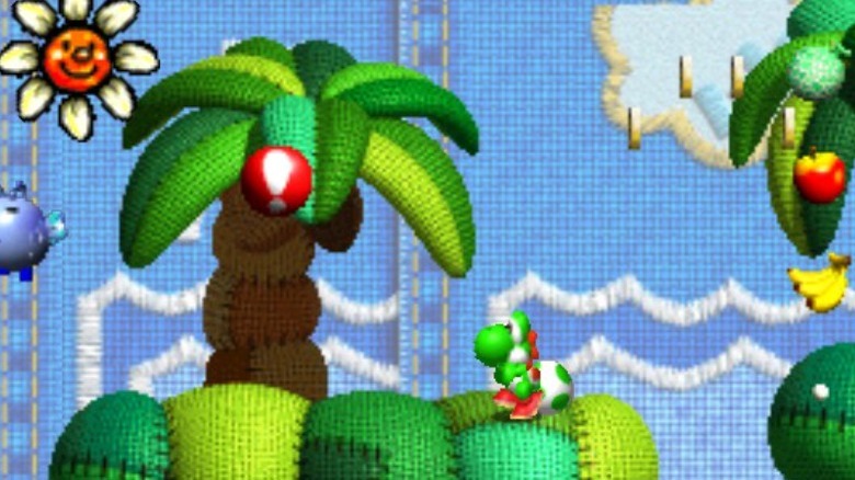 Yoshi eating fruit on an island