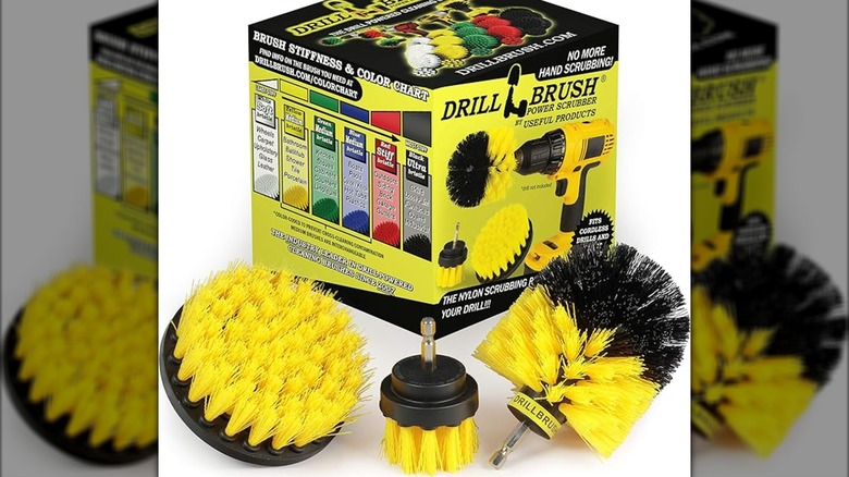 A Drillbrush cleaning brush kit opened.