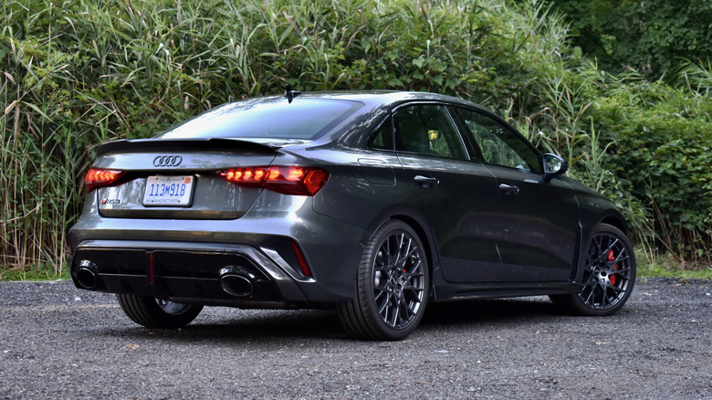 2025 Audi RS3 rear three quarter view.