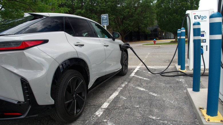 2026 Lexus RZ charging at an EVgo charging station