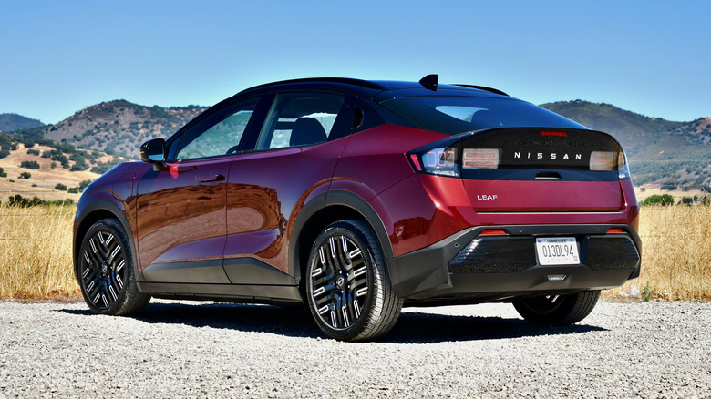 2026 Nissan Leaf rear three quarter view.