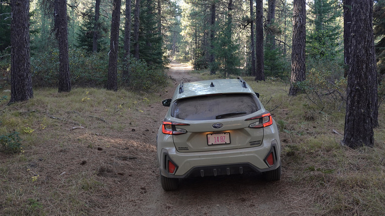 2026 Subaru Crosstrek Hybrid on a dirt trail through the woods