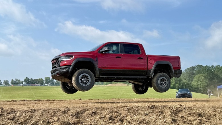 2027 Ram TRX SRT in the air after hitting a jump