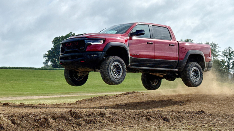 2027 Ram TRX SRT mid-air after hitting a jump