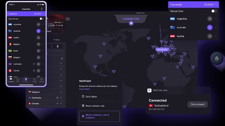 Proton VPN utility screens