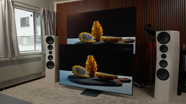 Two Samsung OLED TVs being tested