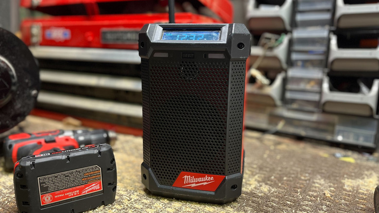 milwaukee m12 radio on table
