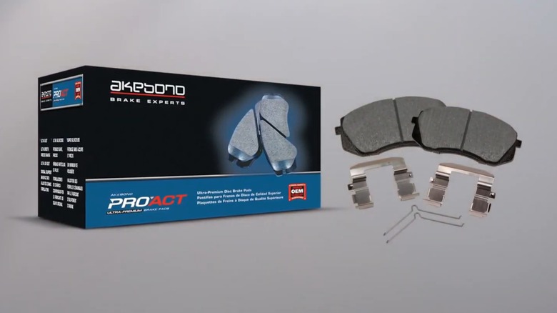 A box of Akebono brake pads and hardware