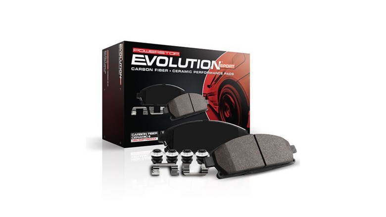 A box of PowerStop brake pads and hardware