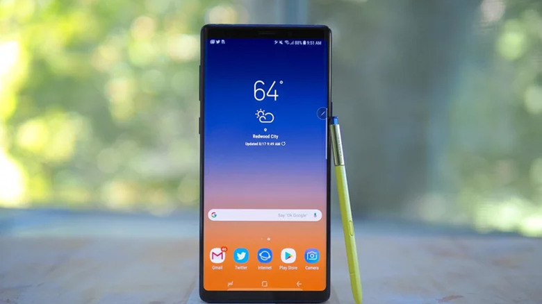 A Samsung Galaxy Note 9 on a table
