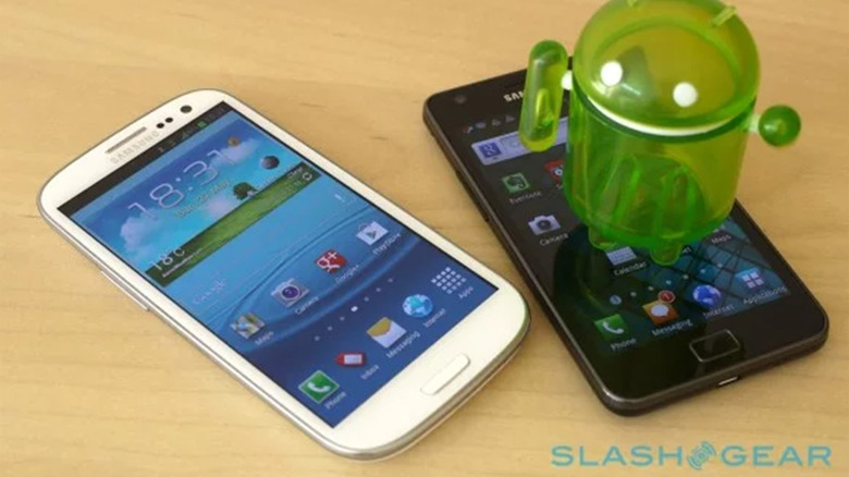 A Galaxy S III next to another Samsung phone