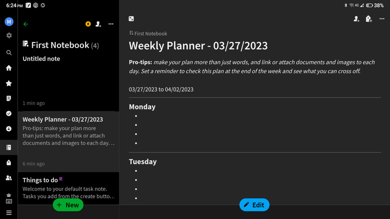 evernote android app sample note