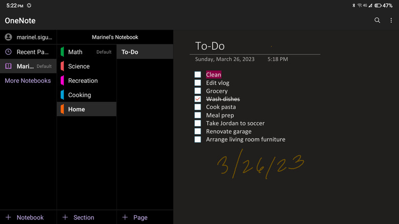 microsoft onenote sample note