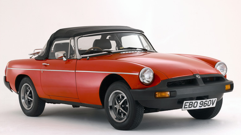 Red convertable MG B Roadster