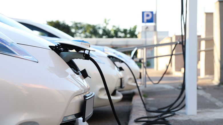 Electric cars at a charging station