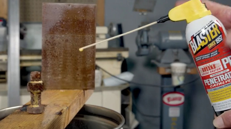 PB B'laster being applied to a rusted bolt