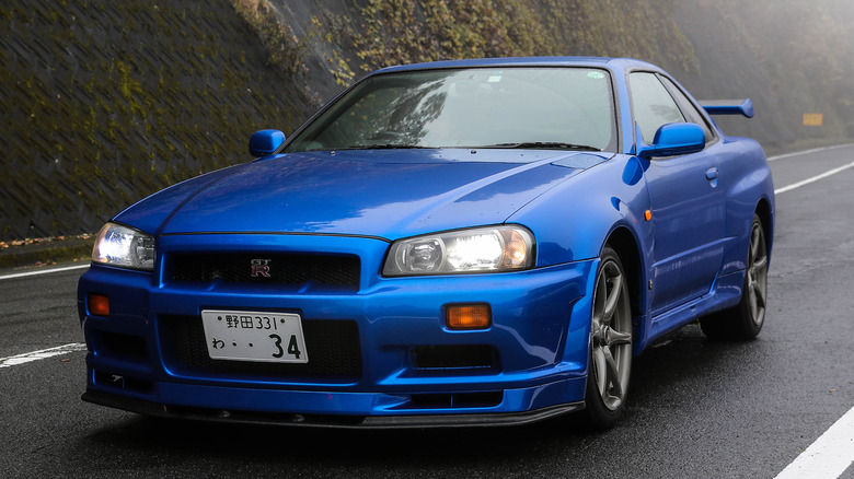 blue Nissan Skyline