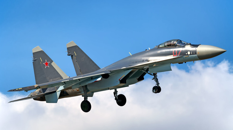 An Su-35 Super Flanker climbing after takeoff