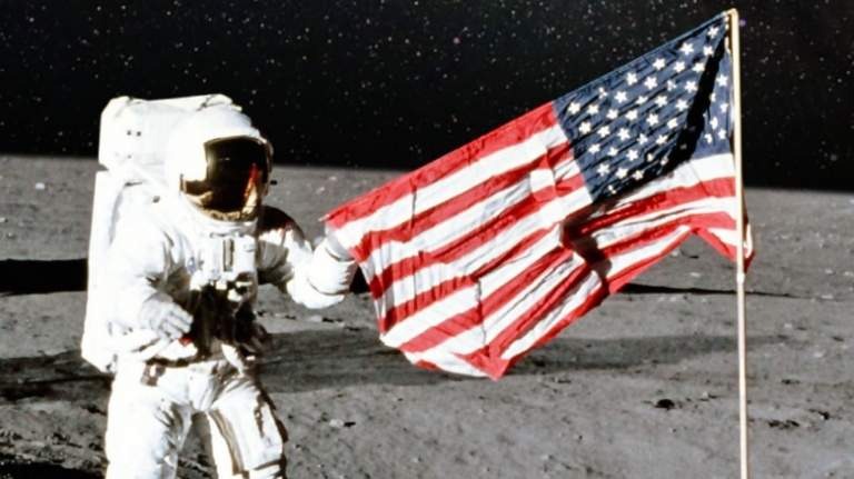 US flag on moon