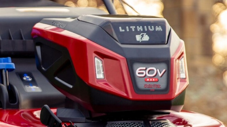 Close up of Toro 60V 22-inch Recycler Walk Behind Mower engine