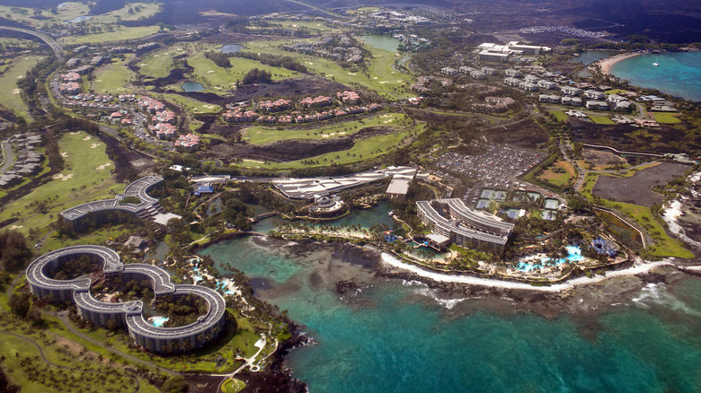 Aerial of the Hilton Waikoloa, located along the South Kohala coast on the Big Island of Hawaii