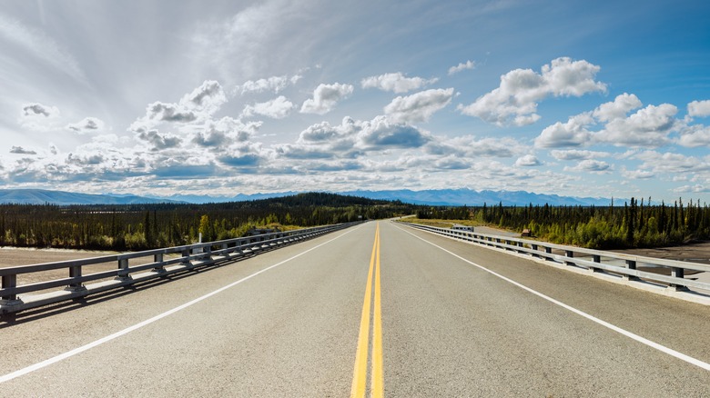 180-degree panorama from Alaska Route 2 over Tanana River, Tok, Alaska, United States.