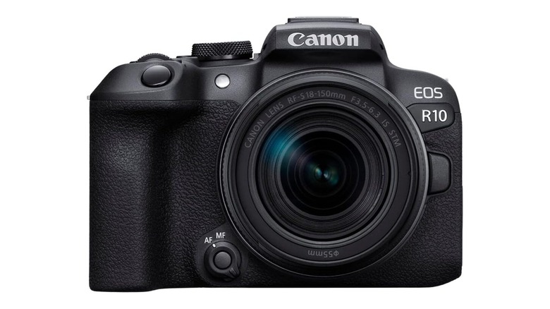 a Canon EOS R10 mirrorless camera with an RF-S 18-150mm f/3.5-6.3 IS STM kit lens