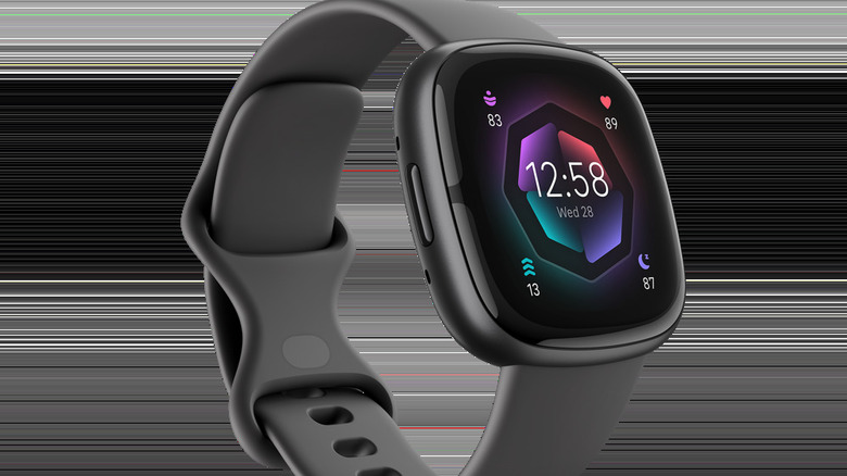 O relógio de rastreamento de fitness Fitbit Sense 2 em um fundo estilizado