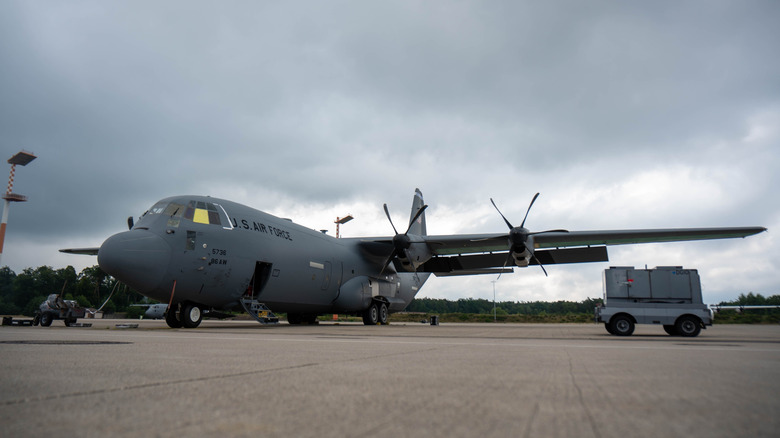A C-130J Super Hercules on the runway.