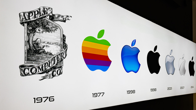A display of Apple's logo history