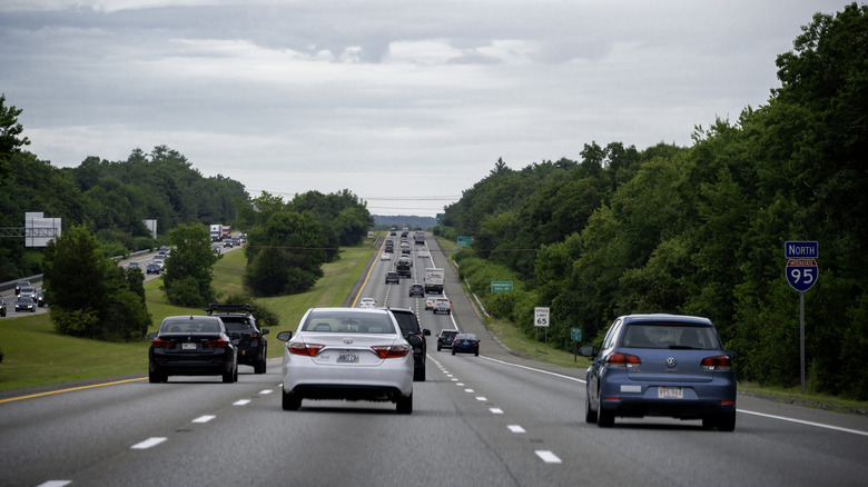 Cars driving northbound on U.S. Interstate 95