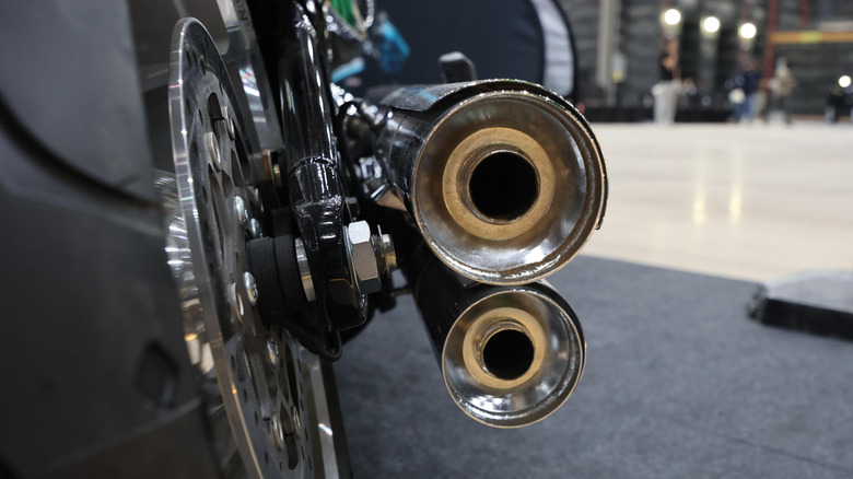 Motorcycle exhaust pipes close-up