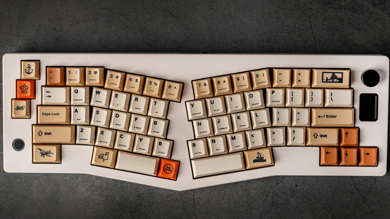 Ergonomic keyboard on dark background