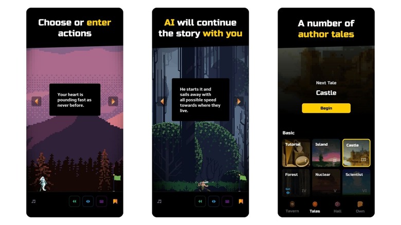 Screenshots of the AI Tales mobile game