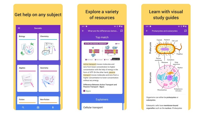 Screenshots of Socratic by Google