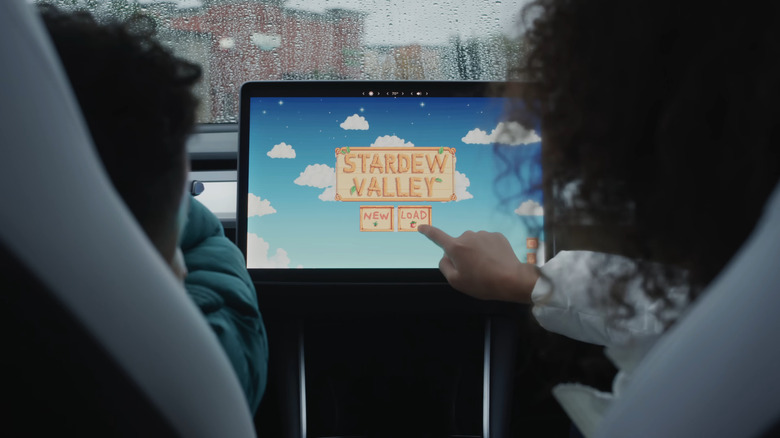Screenshot from YouTube of Stardew Valley in a Tesla