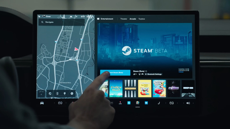 Screenshot from YouTube of Tesla running Steam