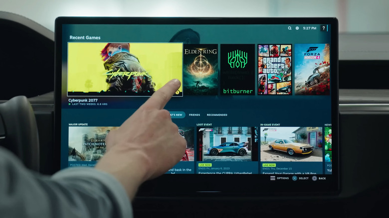 Screenshot from YouTube of Steam games in a Tesla