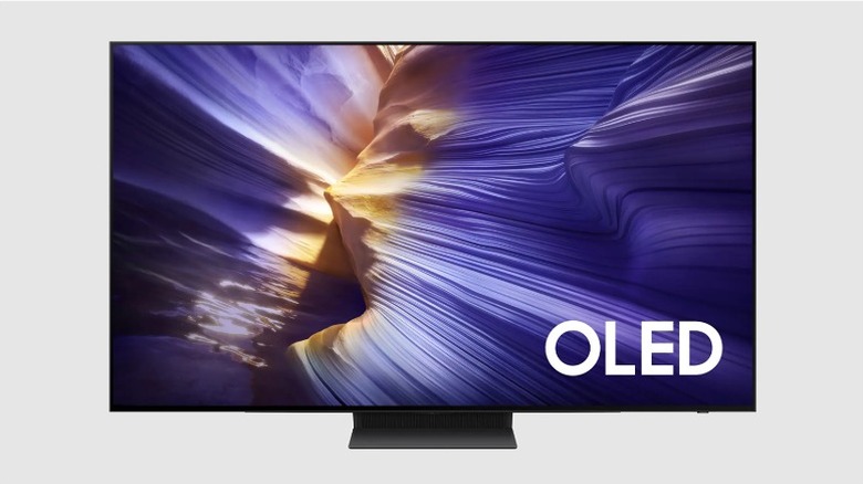 TV wallpaper showing hills in orange and purple shades