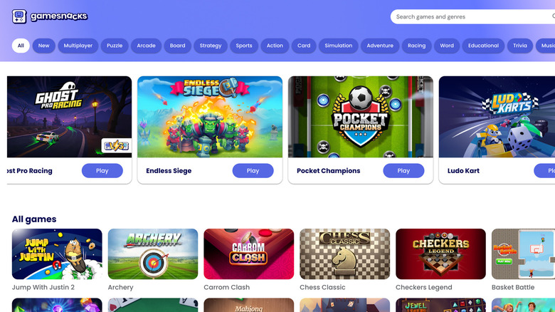 GameSnacks website with various games