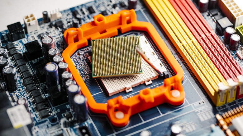 New motherboard with a processor ready to be installed