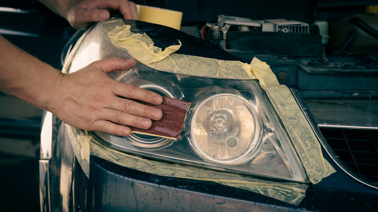 Sanding headlights on sedan