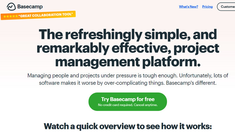 Basecamp website home page