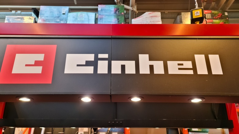 Einhell's logo on a sign in a store