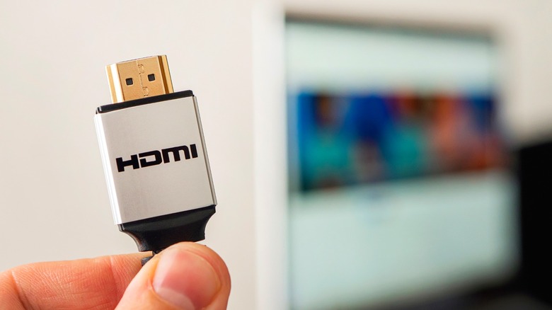 hand holding hdmi cable