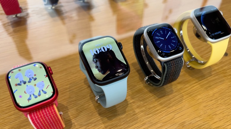 Row of Apple Watches