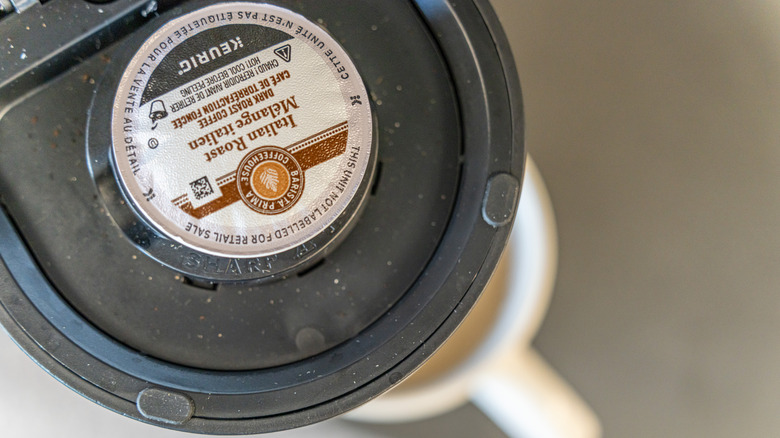 Close up of Kuerig coffee pod
